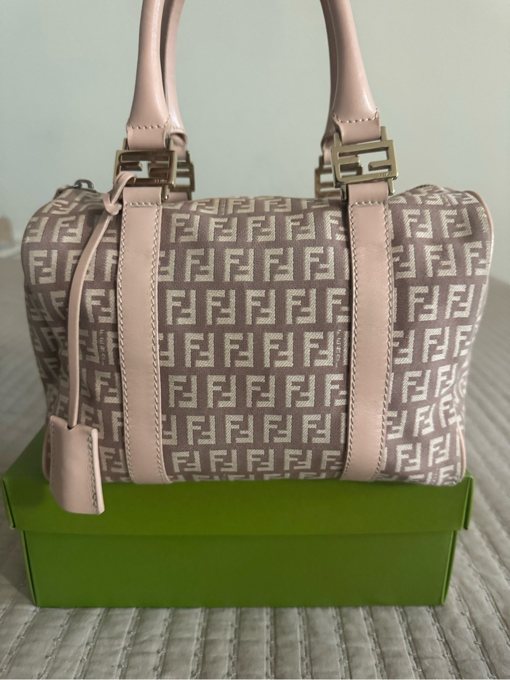 Fendi Pink & Cream FF Logo Satchel with Gold Hardware